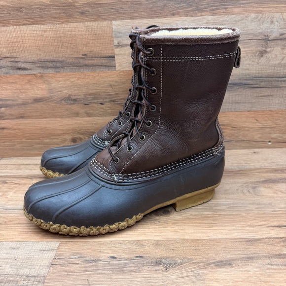 LL Bean men size 12 Duck Boots Shearling Lamb Fur Lined Winter 10" - Picture 2 of 10